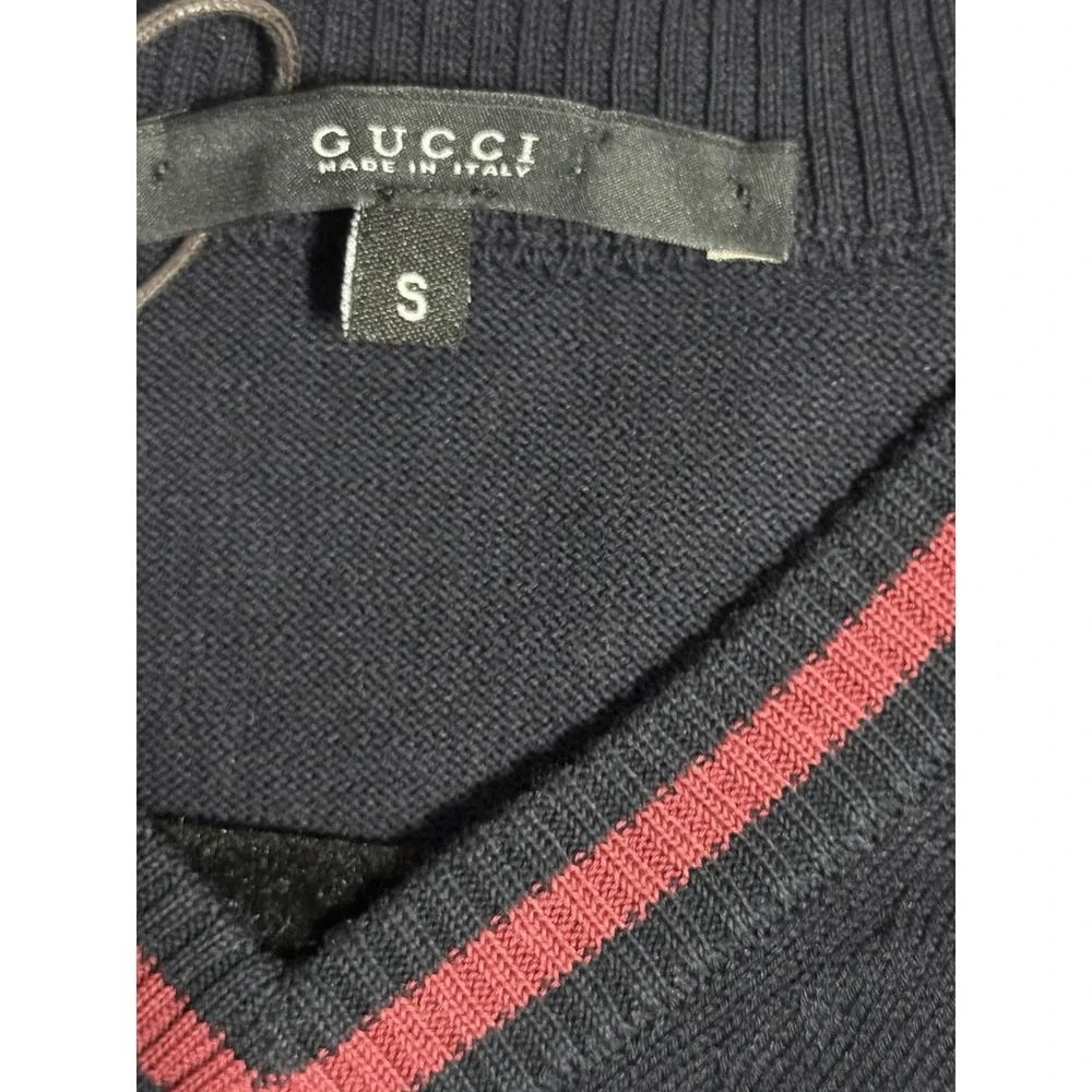 Gucci Men's‎ V-Neck Knit Sweater Navy Red Trim Made in Italy Size S New